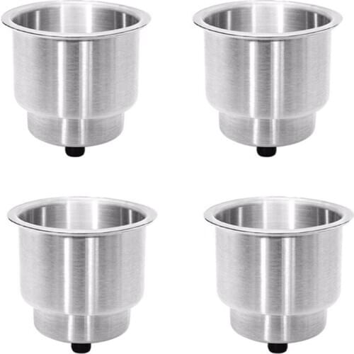4PCS Recessed Stainless Steel Cup Drink Bottle Holder with Drain Marine for Boat Rv Camper Car Truck Two Stage E7CA