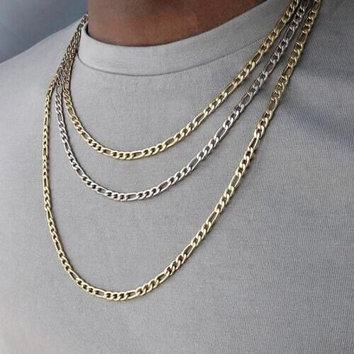 Rappers Hip Hop Figaro Chain Necklaces For Men Women Simple 3MM Stainless Steel Chains Choker Minimalist Necklace Jewelry C025