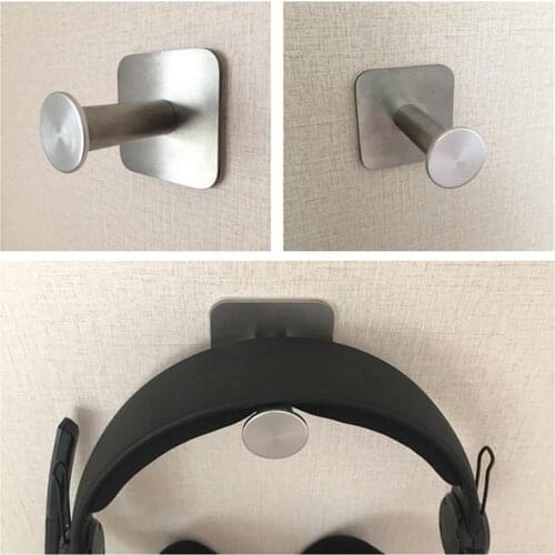 Stainless Steel Headphone Holder Portable Headsets Hanger Universal Paste Wall Desk Mount Hook For Earphones Park (With Sticker)