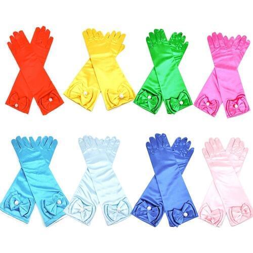 29*8 cm Children Gloves 11 Colors Long Finger Gloves Blue Pink Yellow Green Princess Accessories Children Elsa Party Costume