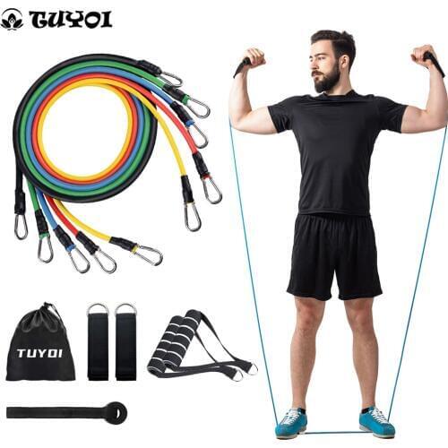 11pcs/set Pull Rope Fitness Exercises Resistance Bands Latex Tubes Pedal Excerciser Body Training Workout Yoga Rubber Loop Tubes