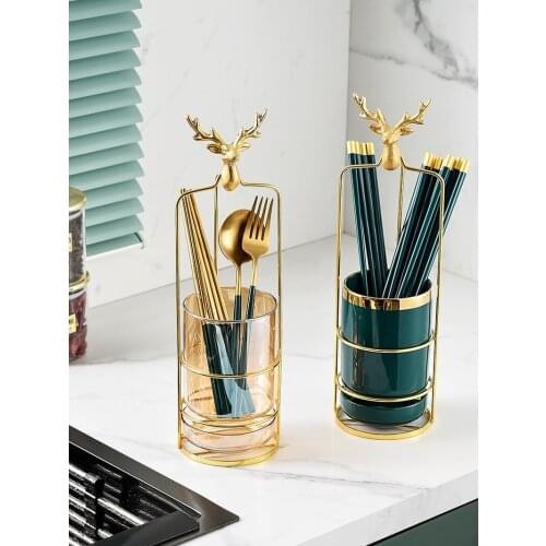 European Style Kitchen Chopstick Basket Golden Chopstick Holder Fawn Rack Drain Kitchen Household Knife and Fork Storage Tube