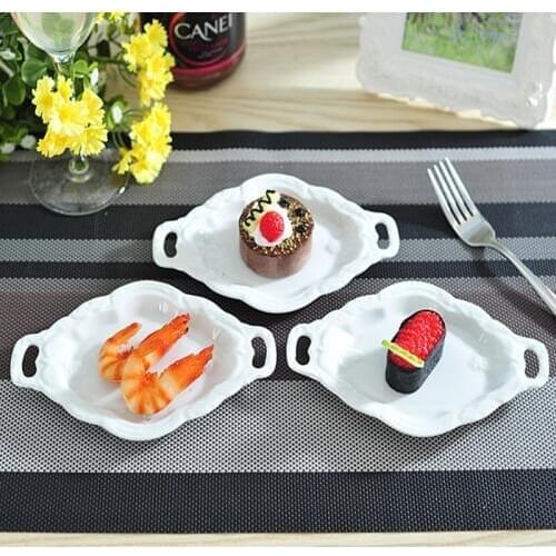 6.5'' Embossed Ceramic Double Handles Serving Dish Porcelain Flat Dinner Plate Dinnerware Dishware for Pie Pudding and Condiment