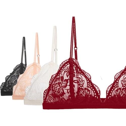 Deep V Lace Bralette For Women Wireless Triangle Mesh Bra Top Transparent Embroidery Sexy Lingerie Red White Black A B C D Cup