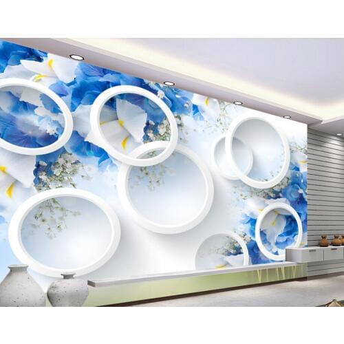 Custom Floral wallpaper murals,Blue flowers and circles,3D photo wallpaper for living room bedroom hotel wall embossed wallpaper