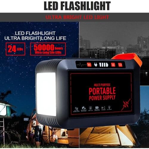 80W AC&DC Inverter 24000mah Solar Power Generator QC3.0 Mini Generator With 3 Lights Power Pack For Camping Home Drones