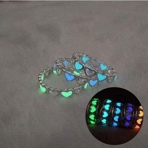 Finger Rings Heart Men Women Girls Gift Couple Dark Lover Wedding Bands Luminous Glowing