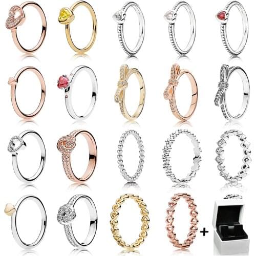 NEW European 100% 925 Sterling Silver & 14 Gold Color Rings for Women Rose Gold Drops of Fashion DIY Pan Ring Wholesale with Box