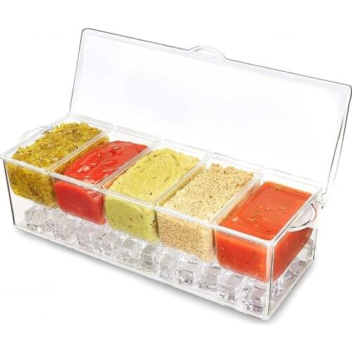 5 Compartment Seasoning Box Spice Salt Sugar Ingredients Box Fruits Cheese Sauce Box Pizza Spice Jar Baking Tool