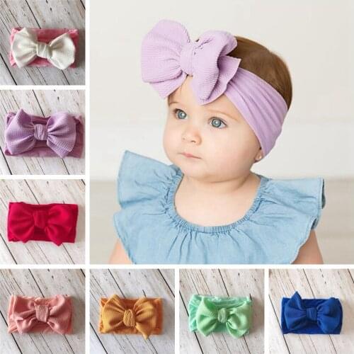 2019 Hot selling Children Bow Knot hair accessories Baby Knotted Turban Tie Fabric big Bows Girls Headwraps Stretchy headbands