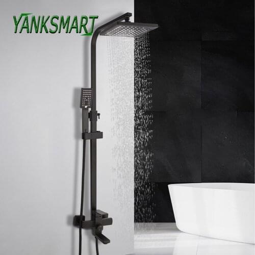 YANKSMART Matte Black Bathroom Shower System Faucet Bath Mixer Bathtub Faucets Set Rainfall Shower Wall Mounted Tap Combo Kit