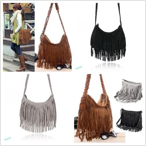 2020 Fashion Women Shoulder bag Solid Tassels Trending Cross Body Bag Tassel Suede Faux fur Fringe Messenger Shoulder Handbag