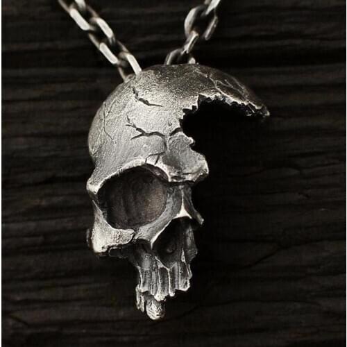 New Half Skull Head Pendant Necklace Gothic punk Retro Statement Hanging women men Street Style Tide Jewelry Gold Sliver Black