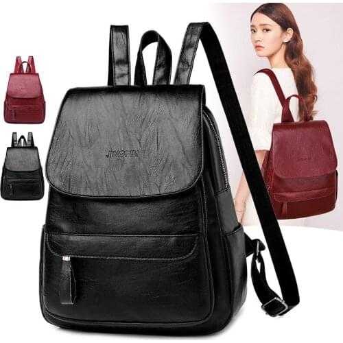 2021 new simple women backpack soft pu leather rucksack large-capacity adjusted strap travel bag magazine School Bags