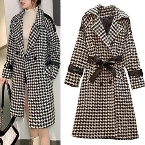 Autumn Winter Long Coat Women 2020 Casual Plus Size Plaid Double Breasted Wool Blazers Jacket Female Elegant Overisze Outwear