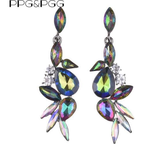 PPG&PGG New Brand Charming Retro Alloy Crystal Earrings for Women Vintage Gem Long Dangle Statement Earrings Brincos Pendiente