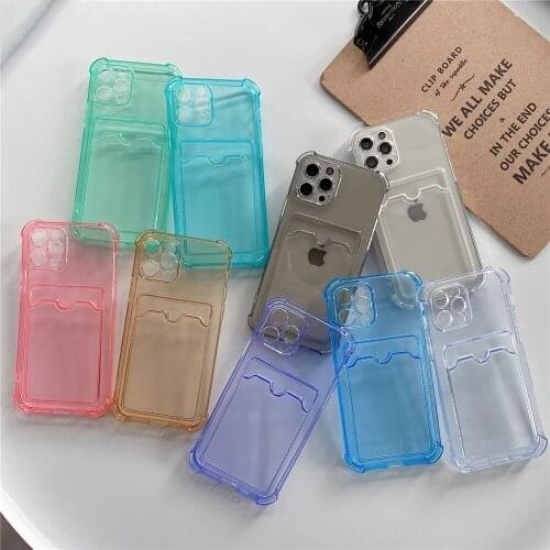 Transparent Wallet Card Slot Holder Phone Case For iPhone 12 11 Pro Max Xs XR X 7 8 Plus SE 2020 Soft Silicone Shockproof Cover