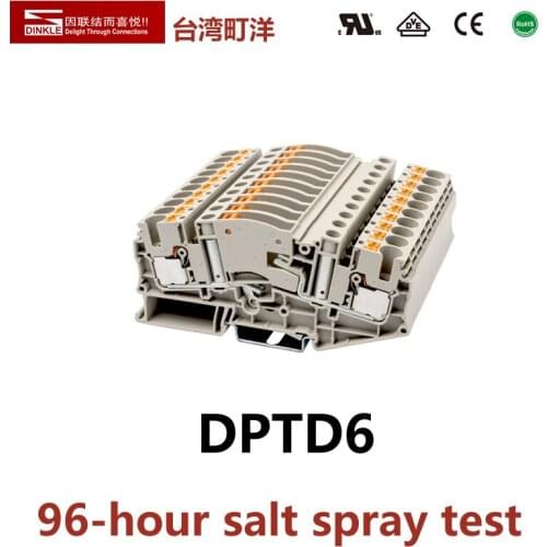 DINKLE DPTD6 With Switch Din Rail Terminal Block Return Pull Type Spring Connector 30A One Input - One Output YANNIU