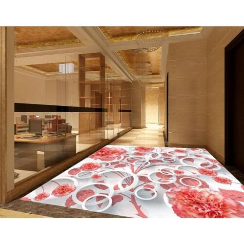 Romantic red chrysanthemums PVC waterproof 3D wall murals wallpaper floor Custom Photo self-adhesive 3D floor