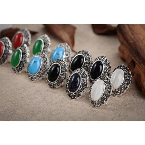 Luxury Girls Earrings noble ladys handmade 925 green red white gem Leverback Vintage stone gem jewelry EARRING