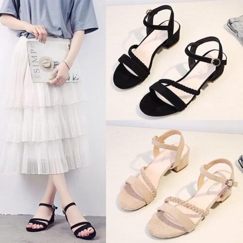 Fairy Weave band gladiator sandals women slides ladies summer shoes med thick heels buckle strap sandalias chaussure femme 2021