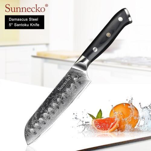 SUNNECKO Damascus 5"/ 7'' Santoku Knife Japanese VG10 Steel Blade Kitchen Knives G10 Handle Sharp Meat Fruit Cutter Chefs Knife
