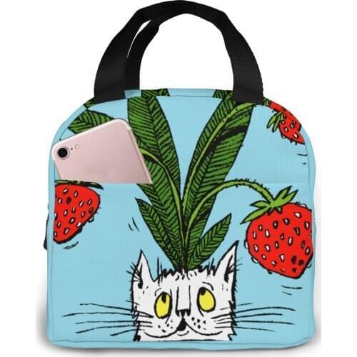 NOISYDESIGNS Cartoon Cats Strawberry Print Lunch Bag For Women Kids Children Thermal Insulated Lunch Box Tote Milk Bottle Bags