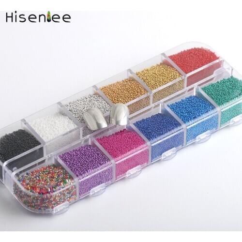 Trend Caviar Nail Art 12 Colors Micro Ball Crystal Nail Caviar Beads Glass Decorations Tips Nail Art Set 1 Box Mini Bead