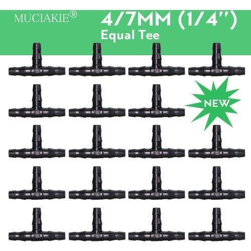 MUCIAKIE ABS New 4/7mm Equal Tee Barb Connectors Garden Watering Coupling Adapter 1/4'' Micro Tubing Hose Accessories