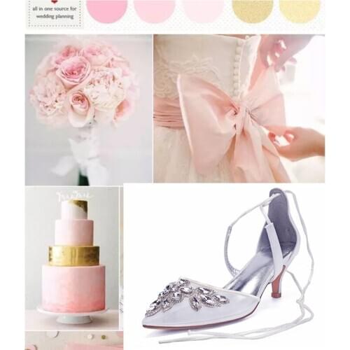 Womens Bridal Wedding Shoes Pointed Toe Lace-up Kitten Heel Satin/Mesh Guest Reception Pumps