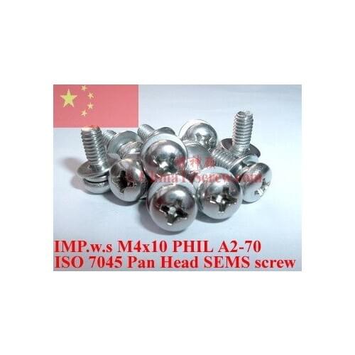 Stainless Steel SEMS screws M4x10 Pan Head 2# Phillips Driver Polished ROHS 100 pcs