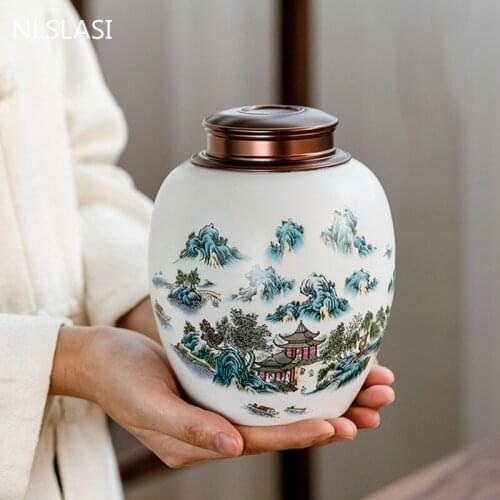 High-end Ceramics Tea Jar Oolong Tieguanyin Large Sealed Storage Tank Travel Tea Bag Household Coffee Spice Biscuit Canister