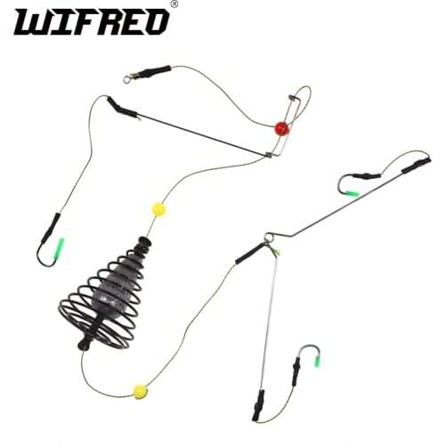 Wifreo 1/2set Handmade Grass Carp Fishing Groundbait Feeder Rigs Weed Braid Line Rig Method Feeder T-shaped Steel Balance Rigs