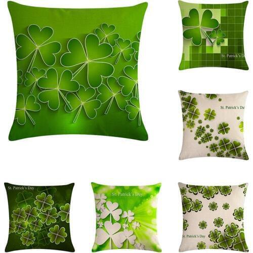 Green Clover St Patricks Day Throw Pillow Cover Case Cotton Linen Cushion Cover for Sofa Home Decor Capa De Almofadas ZY796