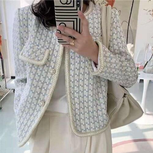 Graceful Style Womens Tweed Short Jackets Korean Fashion All Match Slim Coat Graceful Temperament Spring Autumn Outerwear