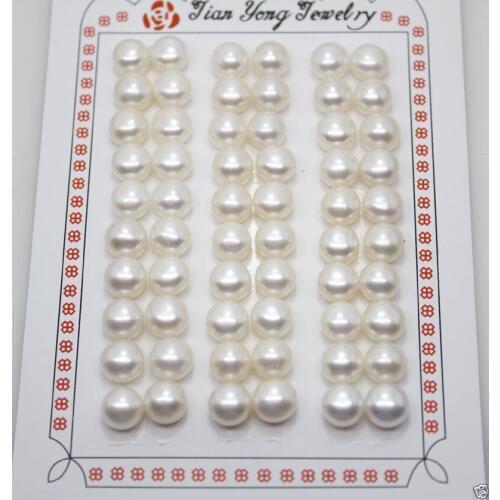 Women Gift word Love women Fashion Jewelry 7-8MM Half hole 30 Pairs Genuine White Flat Back Pearl For Earring Enclosure parts