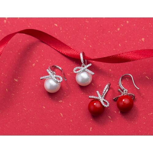 MloveAcc 925 Sterling Silver Bow-knot Earrings for Women Fashion Pearl Drop Earrings Girls Gift
