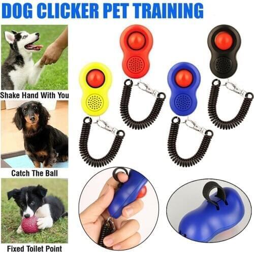 1pc Pet Dog Cat Button Training Clicker New Dogs Click Trainer Obedience Aid Wrist Strap Adjustable Sound Key Chain 4 Colors