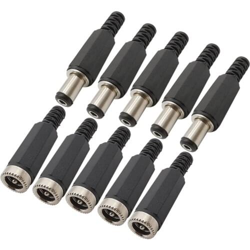 10Pcs 5.5 x 2.1mm DC Power Jack Plug Connector 5.5*2.1mm Male Plug + Female Jack Socket Adapter Connectors Sets for DIY Projects