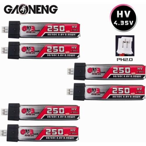 2/4/6/8PCS GAONENG 250mAh 1S 3.8V 30C/60C 4.35V HV Lipo battery for QX65 Blade Nano QX CPX MSR Inductrix FPV Tiny7 Beta65S Drone