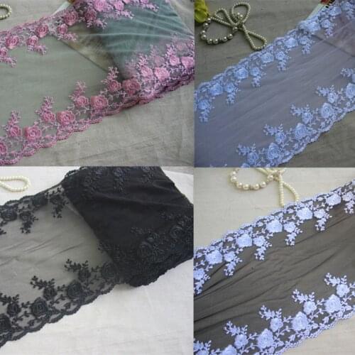 30cm 11.81inch wide-2yards/lot Diy Craft Elastic Embroidered Tulle Lace Trim ,Mesh Lace Trim