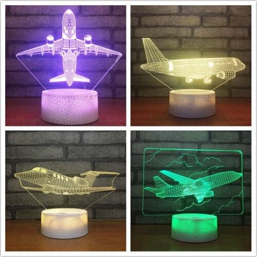 7 Color Changing Airplane 3D Visual Lamp LED Illusion Night Light Aircraft Model Toy Night Lamp for Children Sleeping Lighting