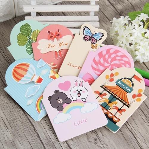 7pcs Valentines Day Greeting Card Bouquet Flower Blessing Paper Card Folding Tanabata Cartoon Letter Office School Stationery