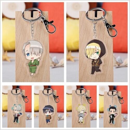 Anime YURI on ICE Figure Toy Acrylic Keychain Victor Yuri Yuuri Phichit Model Doll Pendant Keyring Double sided Key Ring