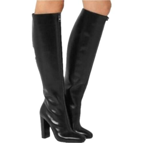 ASHIOFU New Hot Style Women Chunky Heel Boots Party Prom Club Knee High Boots Large Size Evening Winter Fashion Boots Shoes