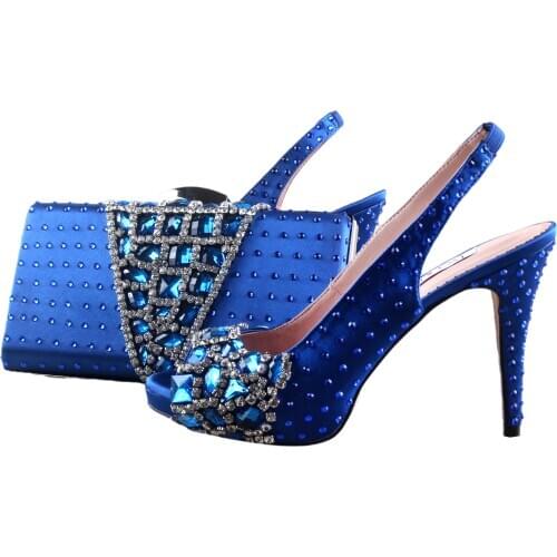 BS1203 DHL Custom Made Royal Blue Crystal Shoes With Matching Bag Set Slingbacks Women Shoes Dress Pumps Bridal Wedding Shoes