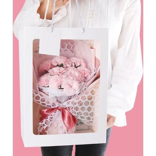 Bunch of Soap Flowers with Delicate Wrap for Mom Artificial Flower Gifts with Visual Handheld Bag for Women JA55
