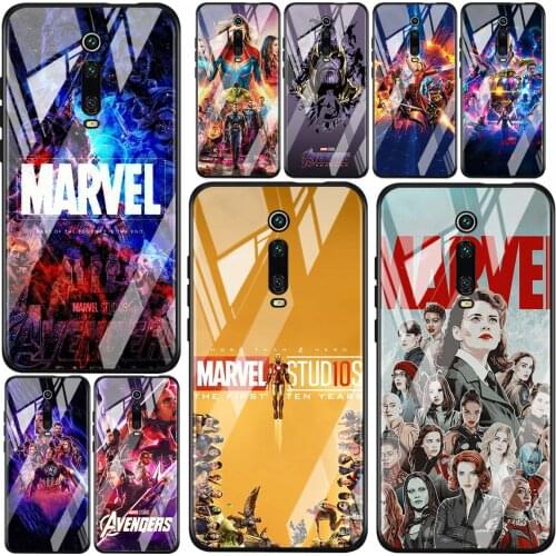 Marvel Avengers Assemble For Xiaomi Redmi K40 K30 K20 9T 9C 9A 9 8A 7 Pro Plus Tempered Glass Luxury Cover Phone Case