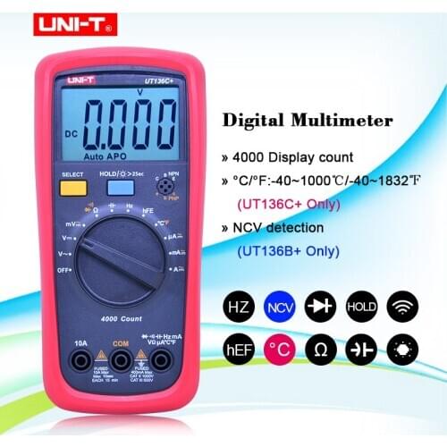 UNI-T UT136B+ 1000V 10A Auto Range Digital Multimeter AC/DC multimetro 4 times/second sampling rate with HFE Hz NVC Test