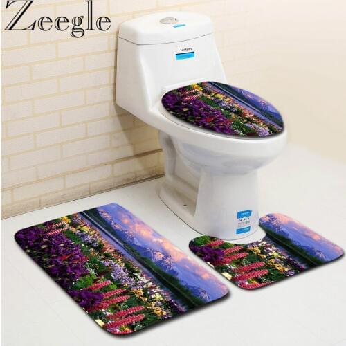 Floral Bath Mats Set Toilet Mat Non Slip Bathroom Carpet Pedestal Rug Toilet Mat Lid Cover Carpet Absorbent Shower Room Mat